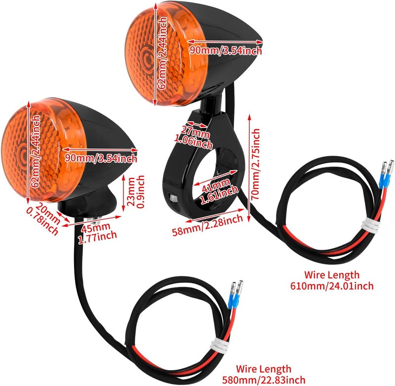 CARGLETRUE LED Turn Signal Light Indicator Blinker 39mm 41mm Fork Clamp Front Rear Fit For Harley Sportster XL 1200 883 (Black Orange) - Image 4